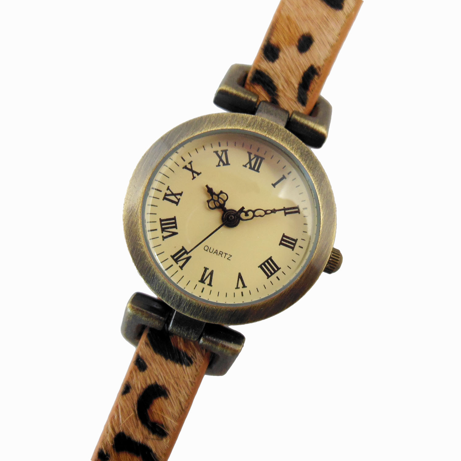 Gun Color Case Vintage Leather Band Ladies Watch