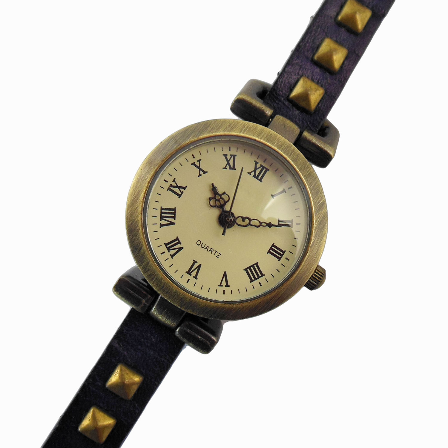 Gun Color Case Vintage Leather Band Ladies Watch