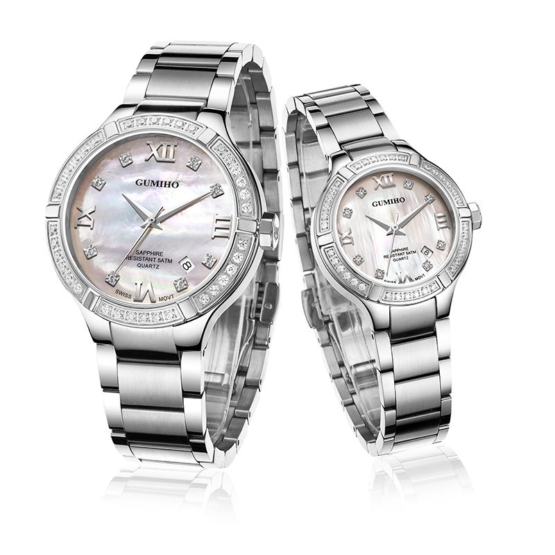 Swiss Mechanical Couple Watch With Swarovski Stones and Sapphire Glass