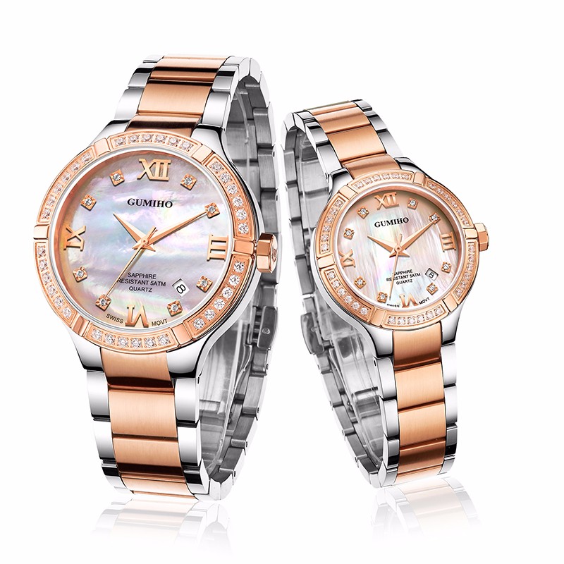 Swiss Mechanical Couple Watch With Swarovski Stones and Sapphire Glass