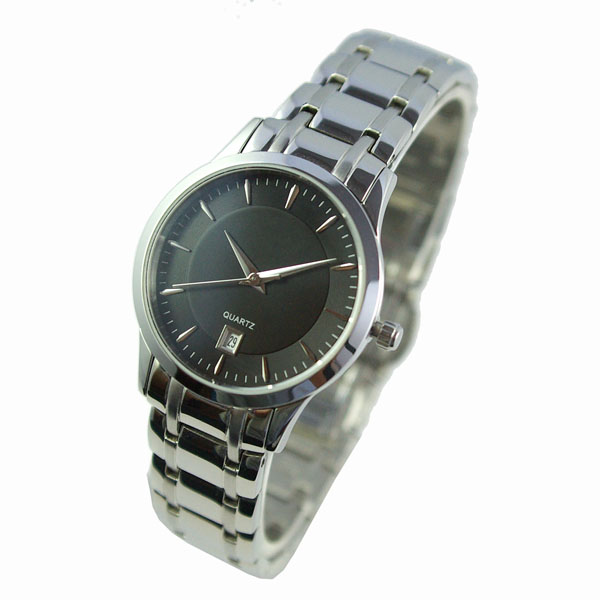 Classic Black Dial Stainless Steel Watch